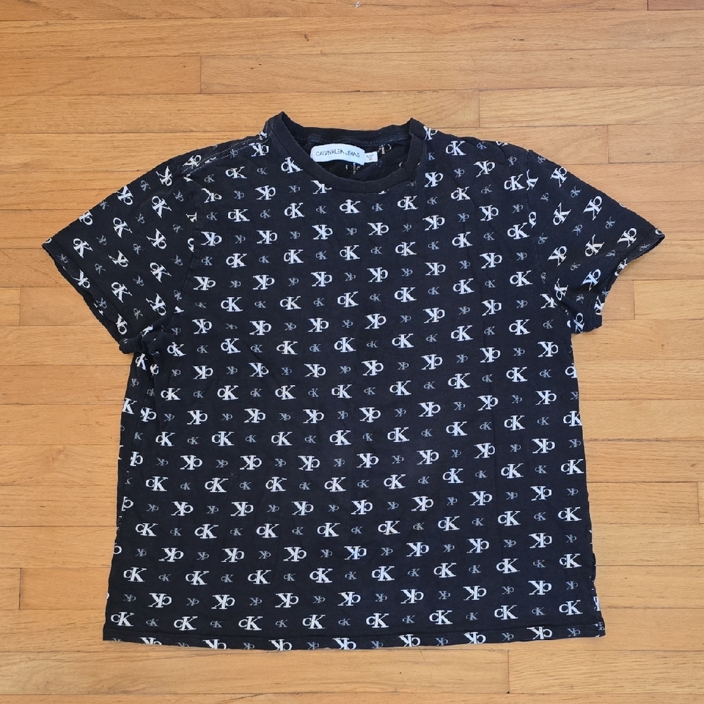 Calvin Klein Black CK Logo Patterned Men's T_Shirt Size XL